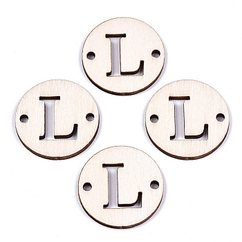 Unfinished Natural Poplar Wood Links Connectors, Laser Cut, Flat Round with Word, Letter.L, 29.5x2.5mm, Hole: 2.5mm