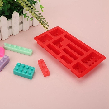Building Blocks Food Grade Silicone Molds, Fondant Molds, Baking Molds, for Ice, Chocolate, Candy, Biscuits, UV Resin & Epoxy Resin Jewelry Making, Red, 150x84x17mm, Inner Diameter: 12~42x24~75mm