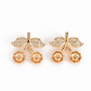 Brass Micro Pave Clear Cubic Zirconia Peg Bails, for Half Drilled Bead, Nickel Free, Flower, Real 18K Gold Plated, 16x17.5x5mm, Pin: 0.7mm