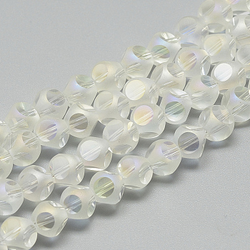 AB Color Plated Transparent Glass Beads Strands, Frosted, Faceted Round, Clear AB, 8x7mm, Hole: 1.5mm, about 72pcs/strand, 20.4 inch