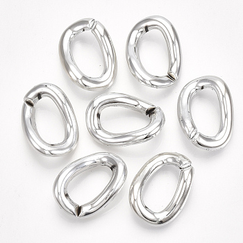 UV Plating ABS Plastic Linking Rings, Quick Link Connectors, For Curb Chains Making, Unwelded, Twist, Platinum, 29x21x9mm, Hole: 11x19mm