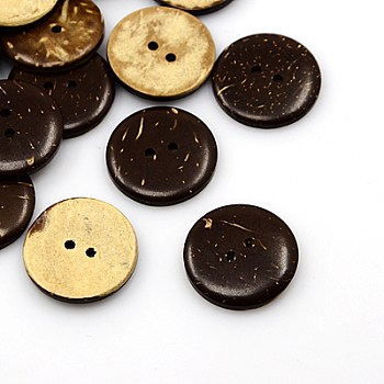 Coconut Buttons, 2-Hole, Flat Round, Coconut Brown, 23x4mm, Hole: 2mm