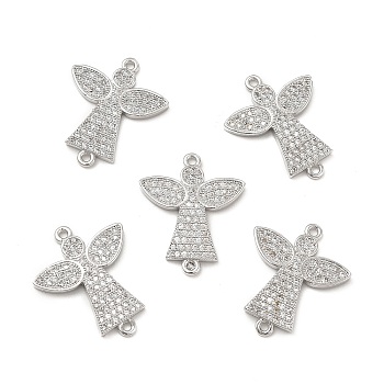 Brass Micro Pave Clear Cubic Zirconia Connector Charms, Angel Links, Platinum, 23x19x2mm, Hole: 1.4mm