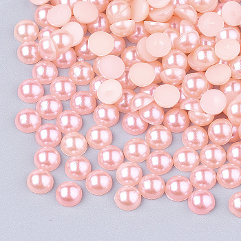 10000pcs ABS Plastic Imitation Pearl Cabochons, Half Round, Pink, 4x2mm