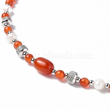 Gemstone & Natural Pearl Beaded Necklace with 304 Stainless Steel Clasp for Women(NJEW-F302-04)-3
