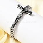 304 Stainless Steel Cuban Link Chains Bracelets, Jesus Christ Cross Crucifix Link Bracelets for Unisex, Antique Silver & Stainless Steel Color, 8-7/8 inch(22.5cm)(BJEW-A092-05P)