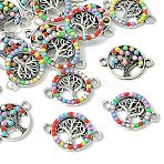 20Pcs 2 Styles Alloy Enamel Tree of Life Connector Charms, Ring with Tree Links, Antique Silver, Colorful, 16x22~23mm, 10pcs/style(FIND-CJ0001-62)