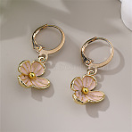 Alloy Enamel Hoop Dangle Earrings for Women, Golden, Flower, 29x14mm(WG9295C-03)