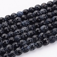 Crackle Agate Beads Strands, Round, Dyed, Grade A, Black, 8mm, Hole: 2mm, about 48pcs/strand(G-A002-1)