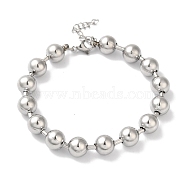 Non-Tarnish 304 Stainless Steel Beads Ball Chain Bracelets for Women, Stainless Steel Color, 7-1/4 inch(18.5cm), 8mm(BJEW-B092-01B-P)