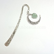 Natural Green Aventurine Raw Beads Bookmarks, Hook Bookmark, Moon Pendant Book Marker, 122mm(AJEW-JK00201-02)