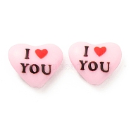 Opaque Acrylic Beads, Printed Beads, Heart with Word, Pink, 12x14.5x6mm, Hole: 1mm(X-SACR-G036-01A)