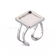 201 Stainless Steel Cuff Pad Ring Settings, Laser Cut, Square, Stainless Steel Color, Tray: 12x12mm, US Size 7 1/4(17.5)~US Size 8(18mm)(STAS-S080-041B-P)