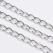 Iron Side Twisted Chain, Unwelded, with Spool, Lead Free & Nickel Free, Platinum Color, Size: Chains: about 7mm long, 5mm wide, 0.9mm thick, about 328.08 Feet(100m)/roll(CH-DK0.9-P-FF)