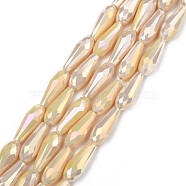 Electroplated Opaque Glass Beads Strands, Full Rainbow Plated, Faceted, Teardrop, Wheat, 15x6mm, Hole: 1mm, about 50pcs/Strand, 28.35 inch(72cm)(X-EGLA-L015-FR-B25-01)