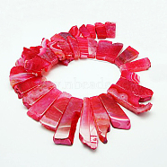 Natural Crackle Agate Beads Strands, Dyed, Rectangle, Red, 25~60x16~28x6mm, Hole: 2mm, about 25pcs/strand, 17.1 inch(G-D076-3)