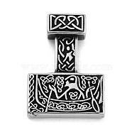 Viking 304 Stainless Steel Pendants, Mjolnir Thor Hammer Charm, Antique Silver, 42.5x30.5x7.5mm, Hole: 4.5mm(STAS-N105-01G-AS)