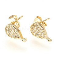 Brass Stud Earring Findings, with Loop, Cubic Zirconia, Lead Free & Cadmium Free & Nickel Free, Teardrop, Clear, Golden, 12x7x2.5mm, Hole: 0.8mm, Pin: 0.8mm(KK-P156-28G-NR)