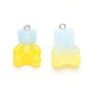 Gradient Color Opaque Resin Pendants, with Glitter Powder and Platinum Tone Iron Peg Bails, Bear, Yellow, 23.5x15x6.5mm, Hole: 1.8mm(RESI-R433-01F)