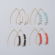 304 Stainless Steel Earring Hooks, with Faceted Rondelle Glass Beads and Horizontal Loop, Golden, Mixed Color, 40x28x3mm, Hole: 3x2mm, 20 Gauge, Pin: 0.8mm(EJEW-JE03680)