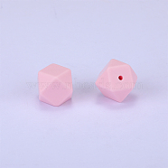 Hexagonal Silicone Beads, Chewing Beads For Teethers, DIY Nursing Necklaces Making, Pink, 23x17.5x23mm, Hole: 2.5mm(SI-JX0020A-87)