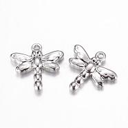 201 Stainless Steel Charms, Dragonfly, Stainless Steel Color, 15x16x3.5mm, Hole: 1mm(STAS-G071-09P)
