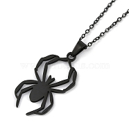 Halloween Series 202 Stainless Steel Cable Chain Spider Pendant Necklaces, Black, 15.94~17.91 inch(40.3~45.5cm)(NJEW-S005-01B-G)