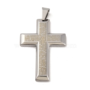 Non-Tarnish 304 Stainless Steel Big Pendants, Message Charms, Cross Charm, Religion, Stainless Steel Color, 60x41x4.5mm, Hole: 6x10mm(STAS-Z080-11P)