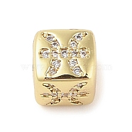 Brass Micro Pave Clear Cubic Zirconia European Beads, Cube, Pisces, 8x8x7.5mm, Hole: 4.5mm(KK-K368-01G-12)