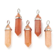 Natural Red Aventurine Pendants, with Platinum Tone Brass Findings, Bullet, 39.5x12x11.5mm, Hole: 4.5x2.8mm(G-M378-01P-A04)