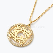 Brass Micro Pave Clear Cubic Zirconia Pendant Necklaces, Flat Round with Letter, Real 18K Gold Plated, Letter.G, 16.14~17.20 inch(41~43.7cm)(NJEW-J059-01G)