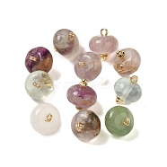 Natural Fluorite Rondelle Charms with Rack Plating Brass Loops, Real 18K Gold Plated, Long-Lasting Plated, 11~11.5x10mm, Hole: 1.6mm(G-G110-05A-01)