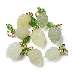 Natural Xiuyan Jade Grapes Pendant Decorations, Fruit Ornaments with Brass Spring Ring Clasps, Real 14K Gold Plated, 20x13x12mm, Hole: 3mm(X-G-R489-08G)