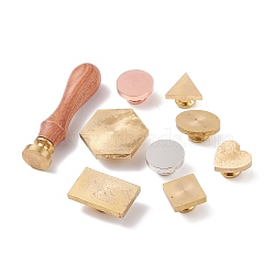 (Defective Closeout Sale: Oxidation) Random Style Wax Seal Stamp Set, Including 4Pcs Brass Wax Seal Blank Stamp Heads and 1Pc Wood Handle, Mixed Shapes, Mixed Color, 20~46x20~40x14~14.5mm, Hole: 7mm(DIY-XCP0002-02)