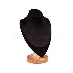 Bust Velvet & Wooden Necklace Display Stands, Black, 25x16x10.5cm(NDIS-WH0020-03A)