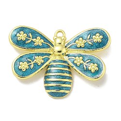 Rack Plating Brass Enamel Pendants, Long-Lasting Plated, Lead Free & Cadmium Free, Insect Charms, Real 18K Gold Plated, Turquoise, 18x25.5x3.8mm, Hole: 1.5mm(KK-L224-040G-04)