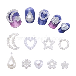 Boutigem 600Pcs 10 Style ABS Plastic & Acrylic Imitation Pearl Cabochons, Half Round/Domed & Flower & Star & Ring & Heart & Moon & Teardrop, White, 2~14x2~12x2~3.5mm, 10 style, 60pcs/style, 600pcs(FIND-BG0001-01)