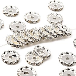 Middle East Rhinestone Spacer Beads, Brass, Nickel Free, Clear and Silver Color Plated, about 17mm wide, 5mm thick, 2.5mm, hole: about 2mm(RSB044-NFS)