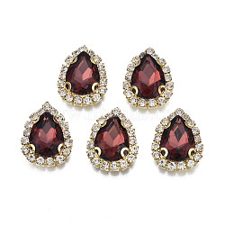 Sew on Rhinestone, Transparent Glass Rhinestone, with Brass Prong Settings, Faceted, Teardrop, Dark Red, 19x14.5x5.5mm, Hole: 1mm(RGLA-S030-13-B03)