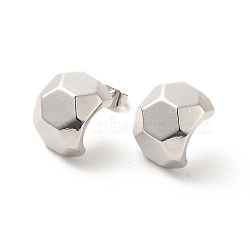 Hexagon Brass Stud Earrings, Half Hoop Earrings, Platinum, 15x11.5mm(EJEW-P254-03P)