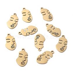 Ion Plating(IP) 304 Stainless Steel Pendants, Abstract Face, Golden, 24x12.5x1mm, Hole: 2mm(STAS-F271-09B-G)