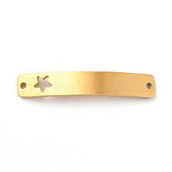 304 Stainless Steel Connector Charms, Curve Rectangle with Pattern, Golden, Star, 30x6x0.8mm, Hole: 1.5mm(STAS-G294-03G-04)