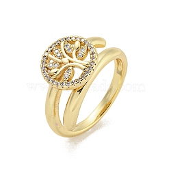 Rack Plated Brass Micro Pave Clear Cubic Zirconia Round with Tree of Life Finger Rings for Women, Lead Free & Cadmium Free, Long-Lasting Plated, Real 18K Gold Plated, Inner Diameter: 18mm(RJEW-Z039-02G-1)