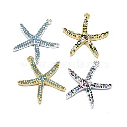 Alloy Micro Pave Cubic Zirconia Pendants, Long-Lasting Plated, Starfish/Sea Stars, Mixed Color, 26x24x4mm, Hole: 1.2mm(PALLOY-F249-15)
