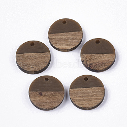 Resin & Walnut Wood Pendants, Flat Round, Camel, 18x3.5mm, Hole: 1.5mm(RESI-S358-02C-16)