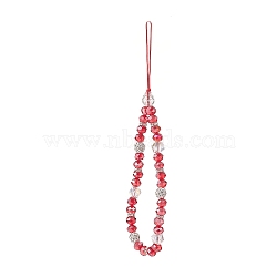 Rondelle Glass & Polymer Clay Rhinestone Beads Phone Hand Strap Chains, Mobile Accessories Decoration, Crimson, 17cm(HJEW-JM00877-03)