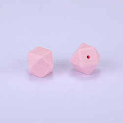 Hexagonal Silicone Beads, Chewing Beads For Teethers, DIY Nursing Necklaces Making, Pink, 23x17.5x23mm, Hole: 2.5mm(SI-JX0020A-87)