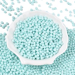 Opaque Baking Painted Glass Beads, Round, Pale Turquoise, 4~4.5x3.5~4mm, Hole: 0.9~1mm, about 4500pcs/pound(DGLA-T004-03P)