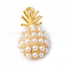 Eco-Friendly Rack Plating Brass Pendants, with Acrylic Imitation Pearl Beads, Long-Lasting Plated, Lead Free & Cadmium Free, Pineapple, Real 18K Gold Plated, 16.5x9x5mm, Hole: 1mm(KK-F835-13G)