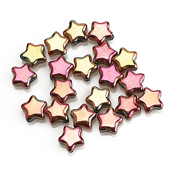 Electroplate Opaque Glass Beads, Purple Plated, Star, Indian Red, 8x4mm, Hole: 1mm(RABO-PW0001-072T)